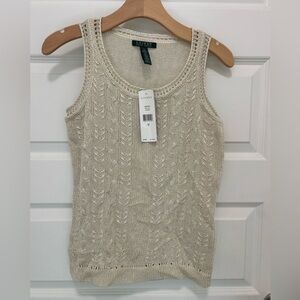 Lauren Ralph Lauren Cream Textured Knit Sleeveless Top NWT Size Small Ret $119